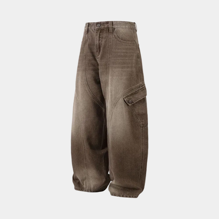 Vintage Washed Workwear Barrel Jeans