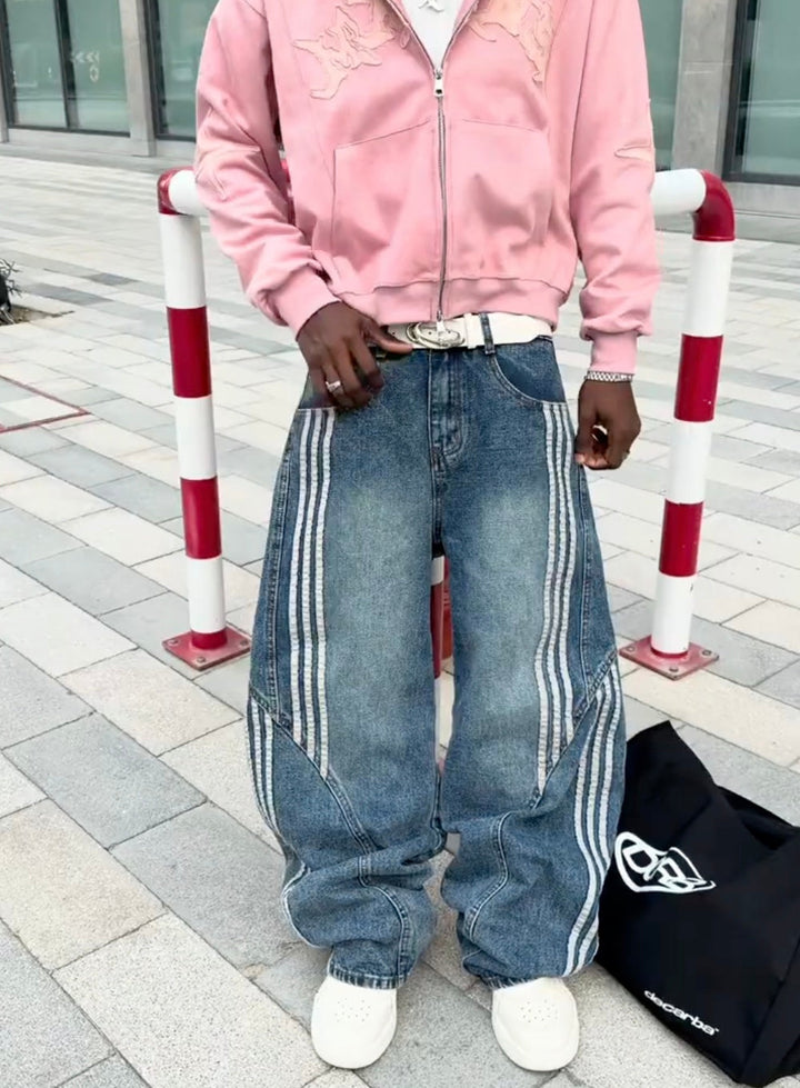 NEWGRMNTS Striped Barrel Denim Jeans