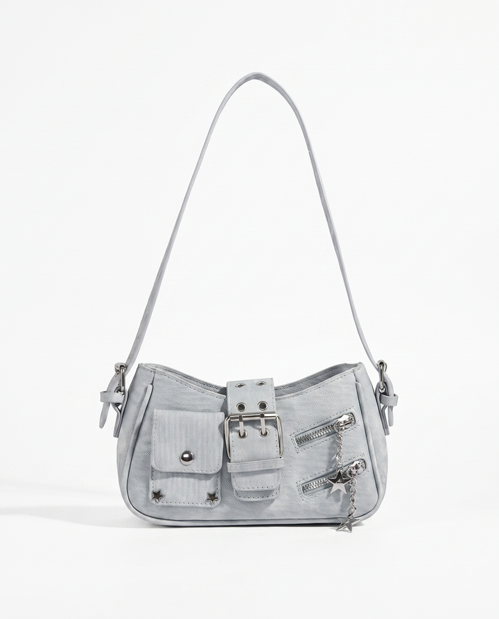 Denim Moto Crossbody Bag