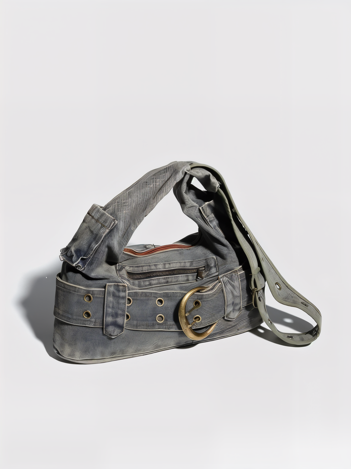 Washed Denim Buckle Bag