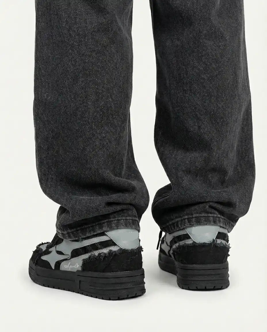 NEWGRMNTS Broken Denim Black Sneakers