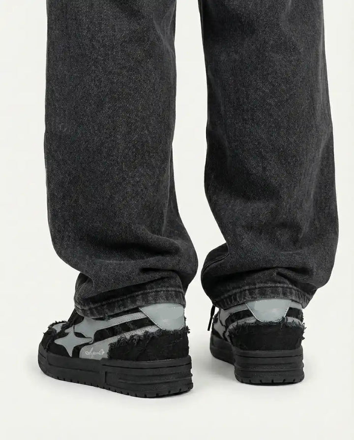 NEWGRMNTS Broken Denim Black Sneakers