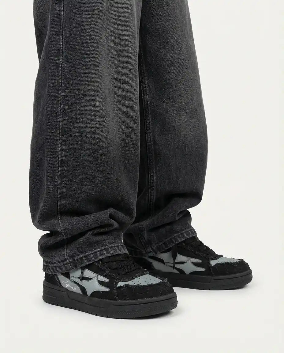 NEWGRMNTS Broken Denim Black Sneakers