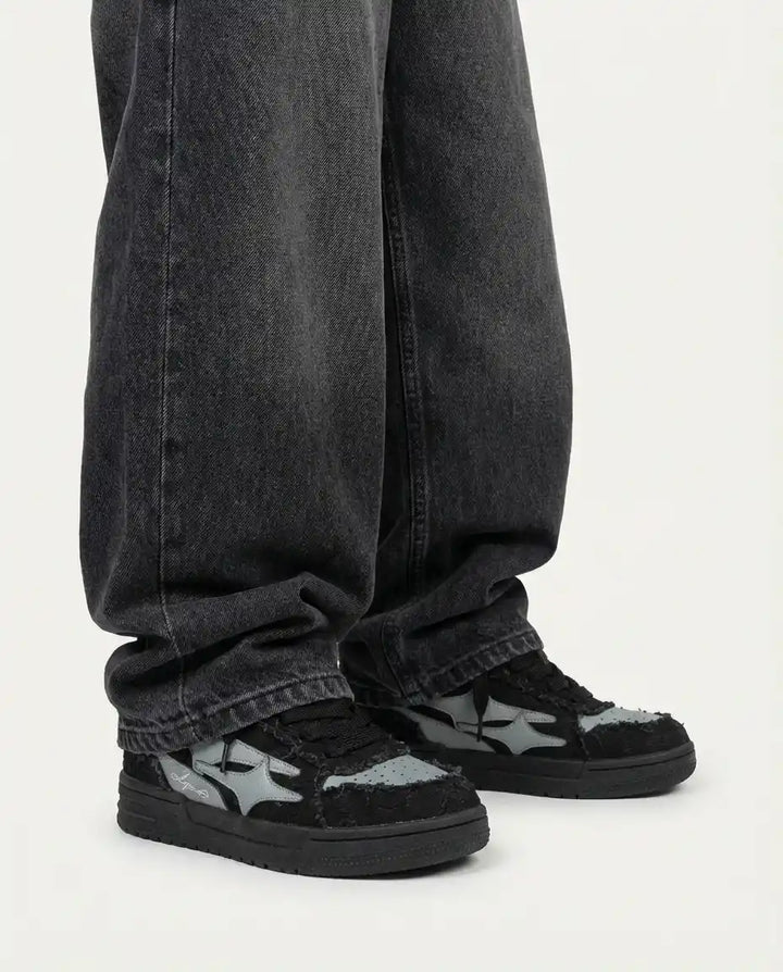 NEWGRMNTS Broken Denim Black Sneakers