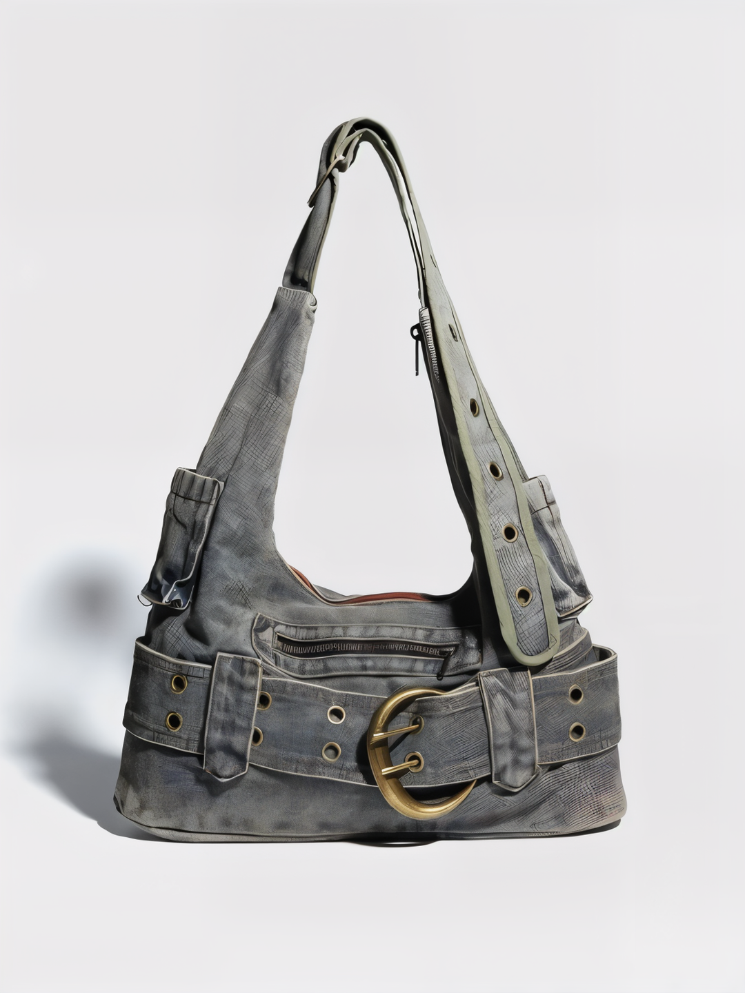Washed Denim Buckle Bag
