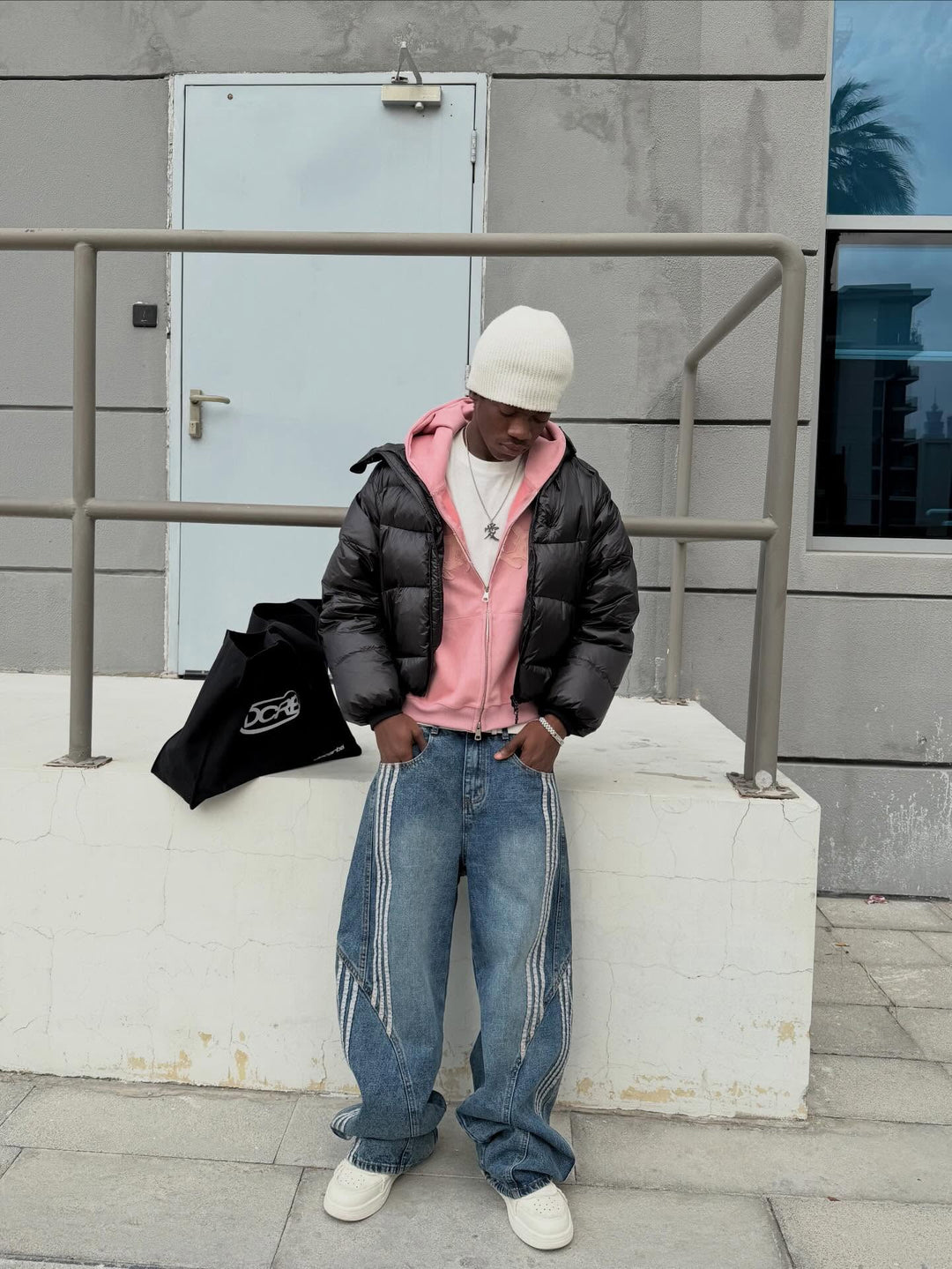 NEWGRMNTS Striped Barrel Denim Jeans