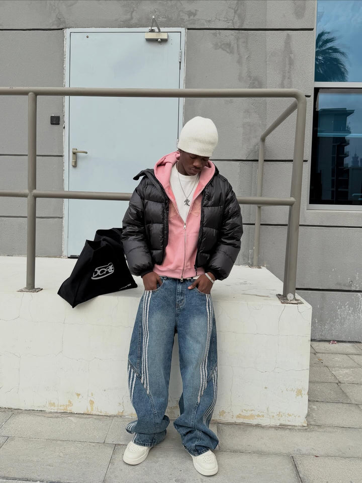 NEWGRMNTS Striped Barrel Denim Jeans