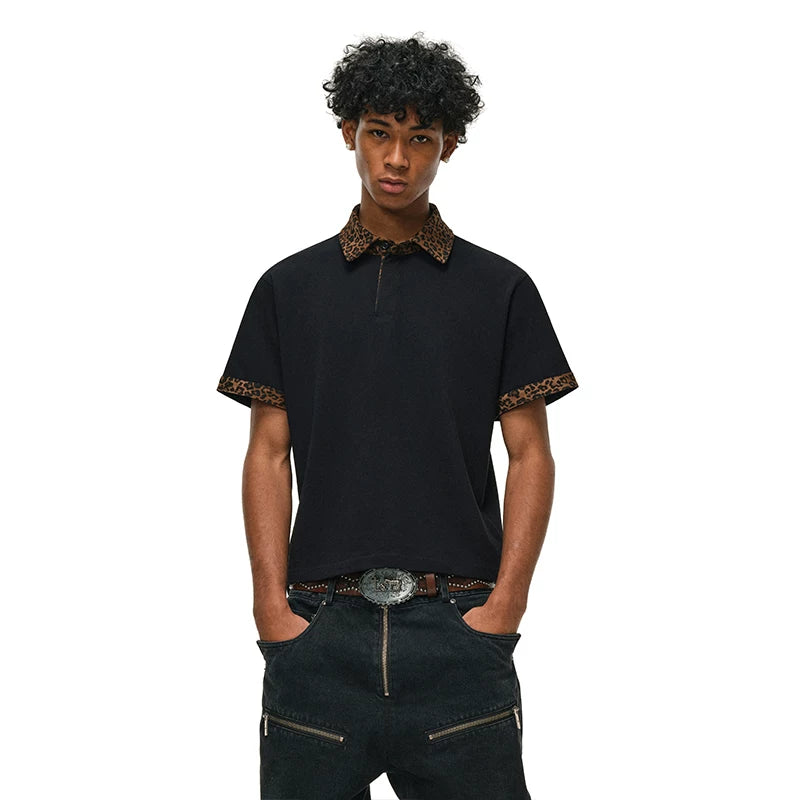 Leopard Collar Polo — Midnight Black