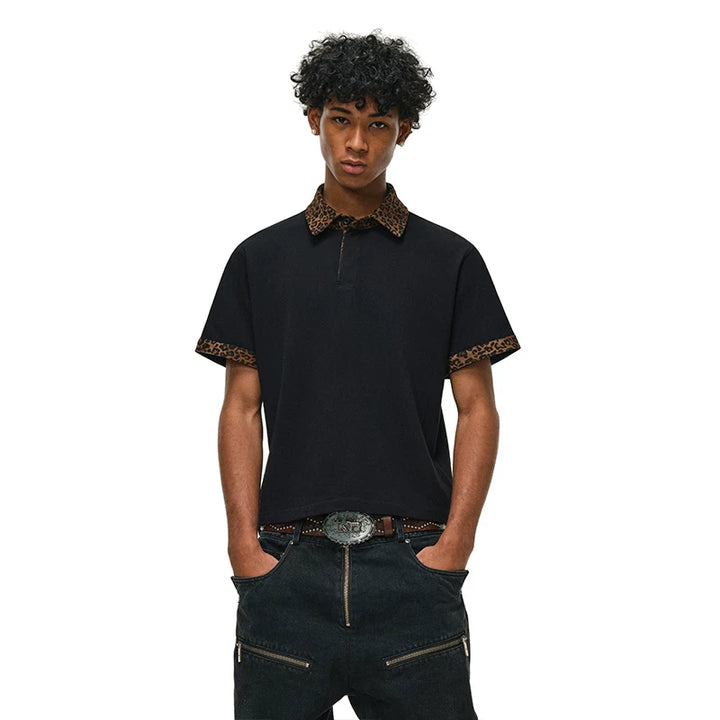 Leopard Collar Polo — Midnight Black