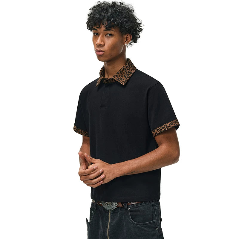 Leopard Collar Polo — Midnight Black