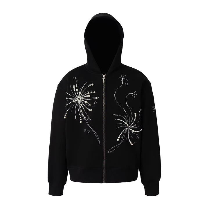 'Real Pearl' Heavyweight Zipped Hoodie - Black