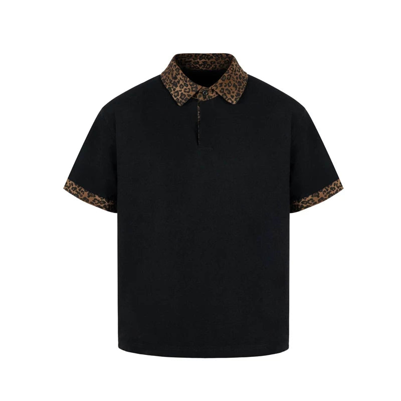 Leopard Collar Polo — Midnight Black