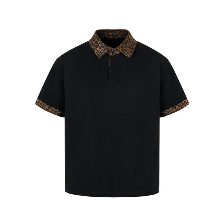 Leopard Collar Polo — Midnight Black