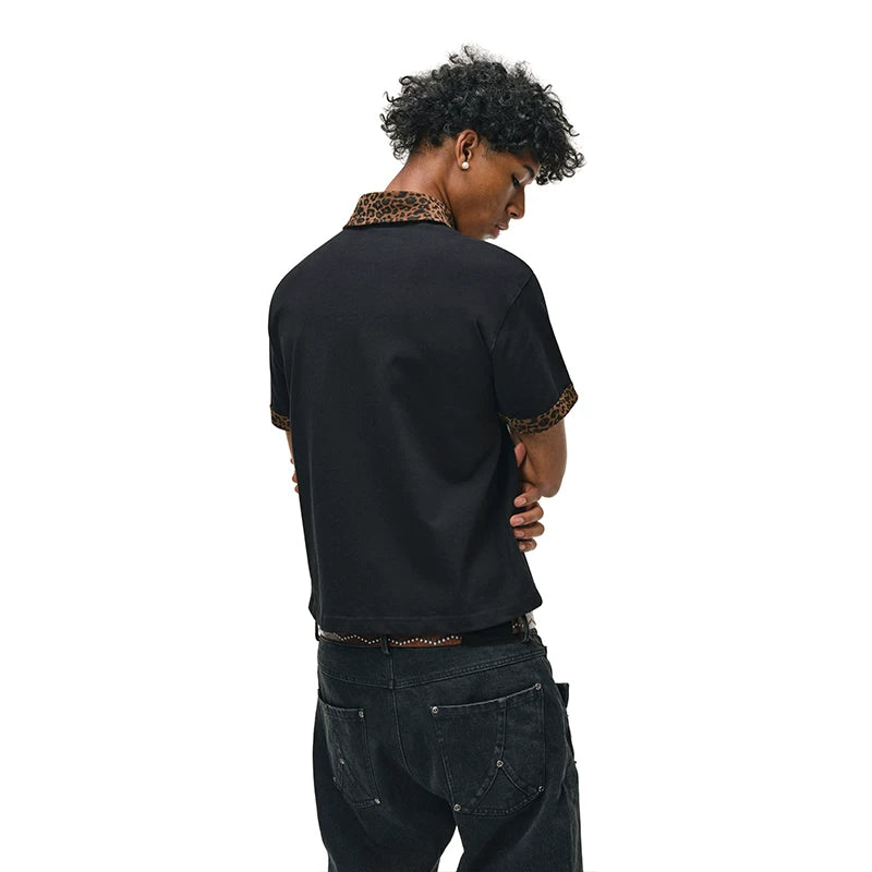 Leopard Collar Polo — Midnight Black