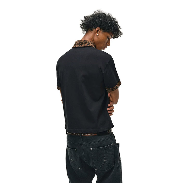 Leopard Collar Polo — Midnight Black