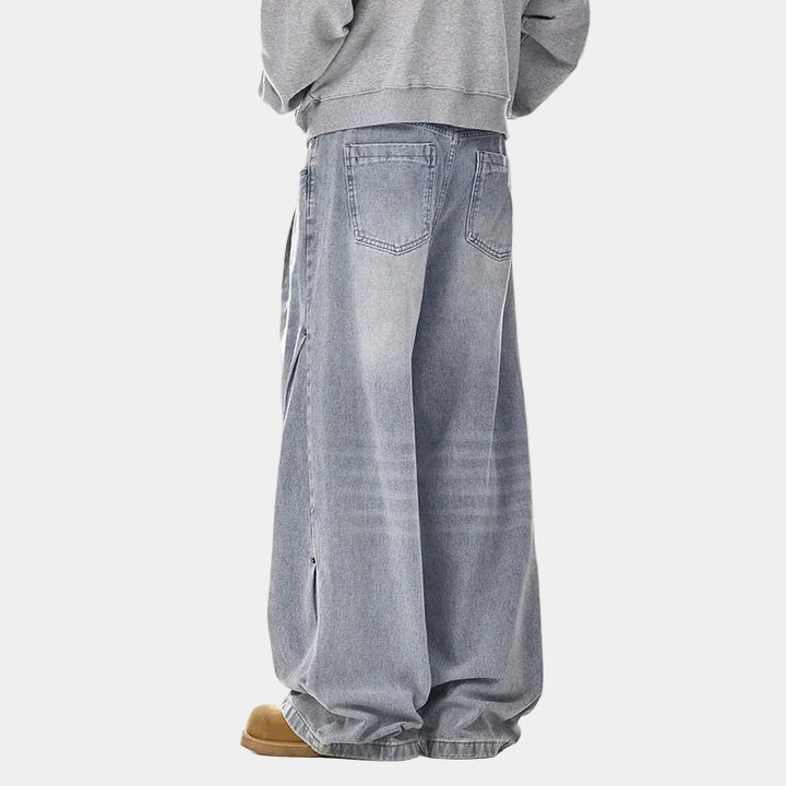 Oversized Washed Blue Jeans - Blue