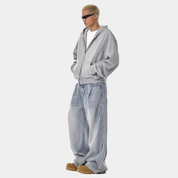 Oversized Washed Blue Jeans - Blue