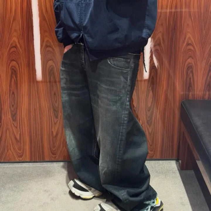 Cut-Up Washed Baggy Jeans