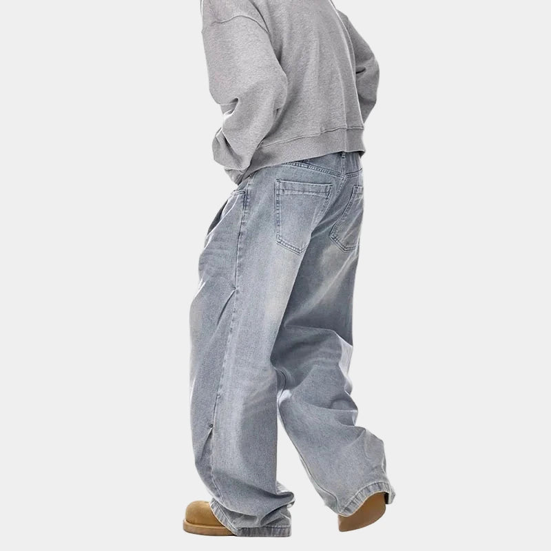 Oversized Washed Blue Jeans - Blue