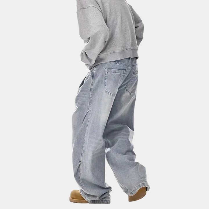 Oversized Washed Blue Jeans - Blue