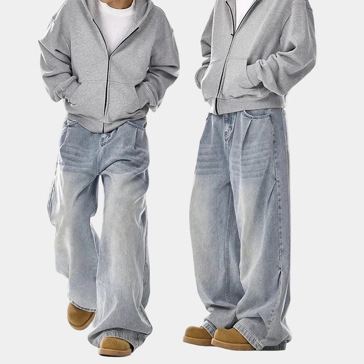 Oversized Washed Blue Jeans - Blue