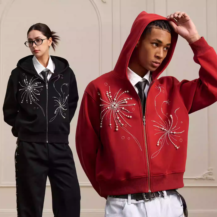 'Real Pearl' Heavyweight Zipped Hoodie - Black