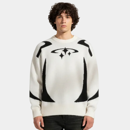Y2K Stars Knitted Sweater - White