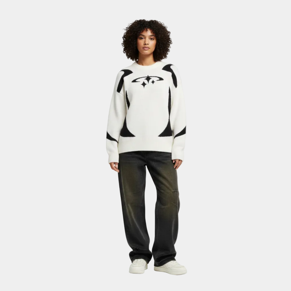 Y2K Stars Knitted Sweater - White