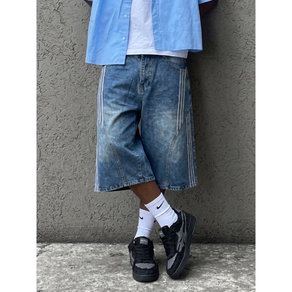 NEWGRMNTS Striped Barrel Denim Jorts