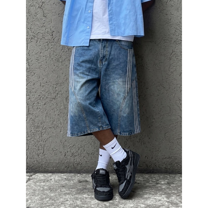 NEWGRMNTS Striped Barrel Denim Jorts