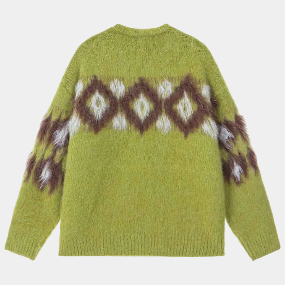 Retro Fuzzy Argyle Jacquard Knit Sweater