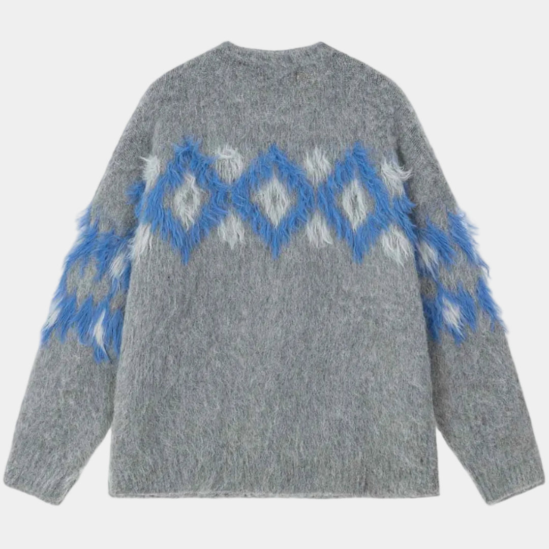Retro Fuzzy Argyle Jacquard Knit Sweater
