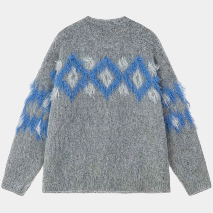 Retro Fuzzy Argyle Jacquard Knit Sweater