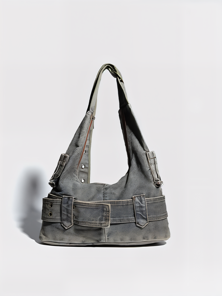 Washed Denim Buckle Bag