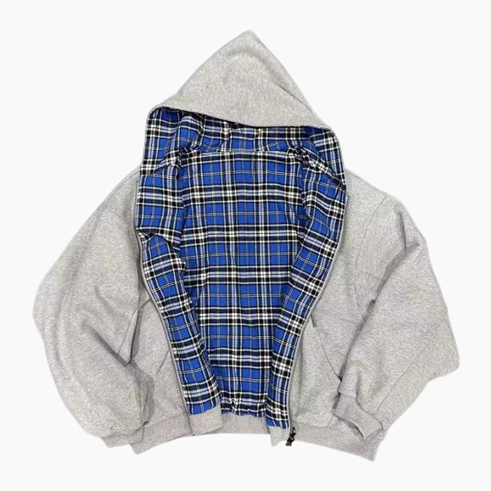 Checkered Inside Out Zipper - Gray
