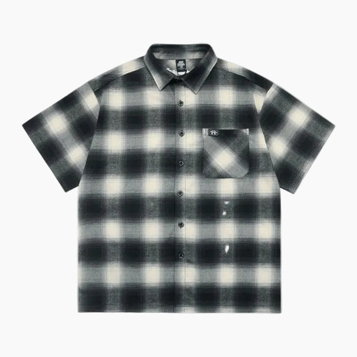 'Smoke' Graphic Button-Up Shirt - Black