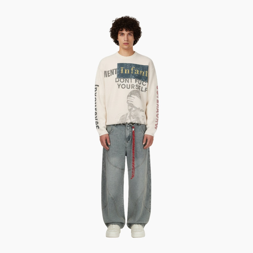 Knit Graphic Crewneck Sweatshirt - Apricot