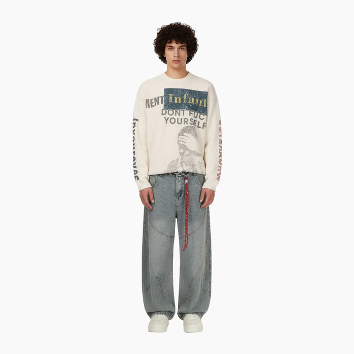 Knit Graphic Crewneck Sweatshirt - Apricot