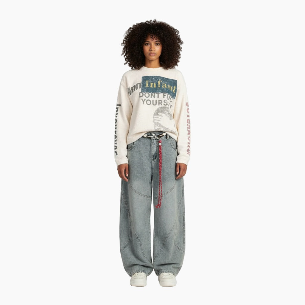 Knit Graphic Crewneck Sweatshirt - Apricot