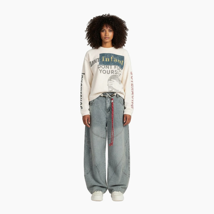 Knit Graphic Crewneck Sweatshirt - Apricot