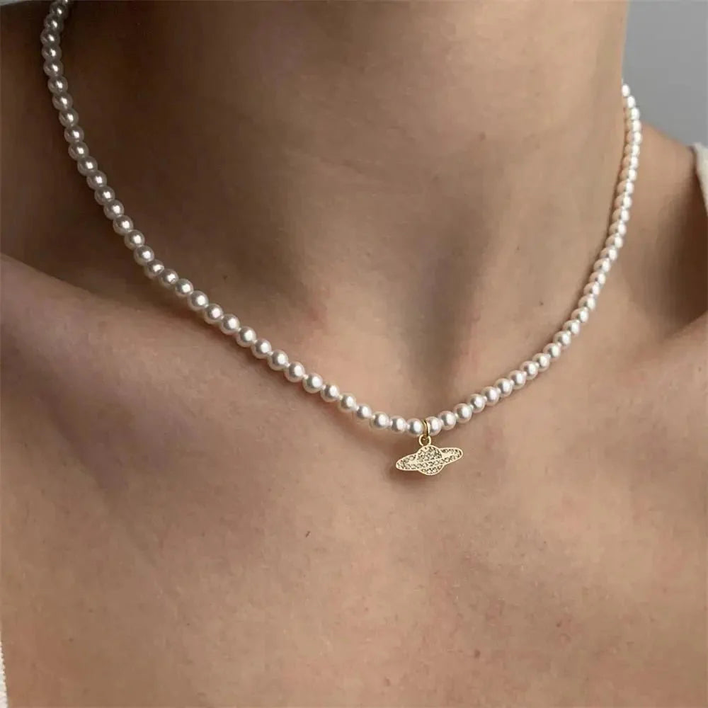 Planet and Pearl Necklace