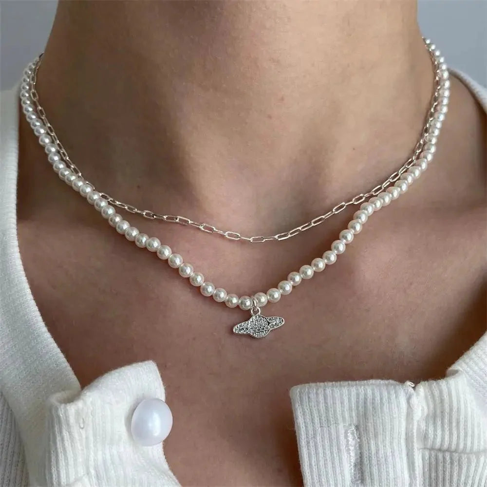 Planet and Pearl Necklace