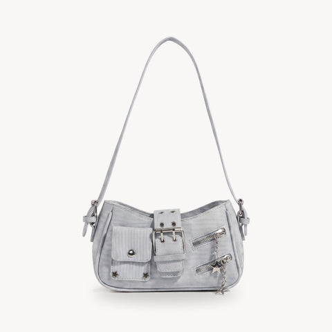 Denim Moto Crossbody Bag