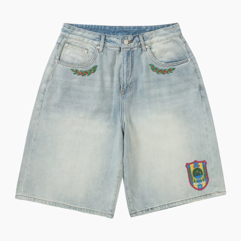 Embroidered Patch Denim Shorts