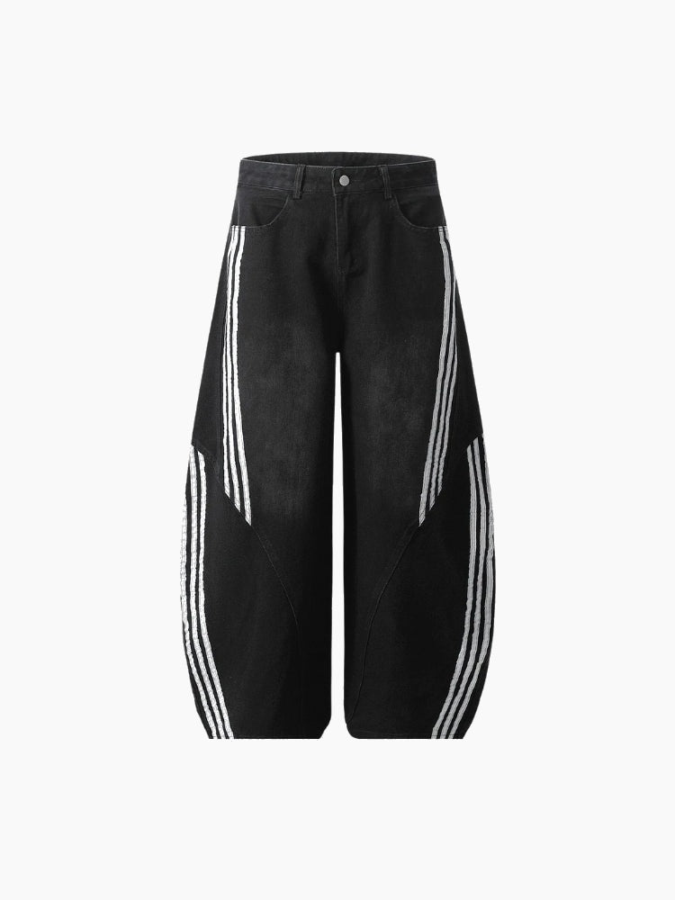 NEWGRMNTS Striped Barrel Denim Jeans