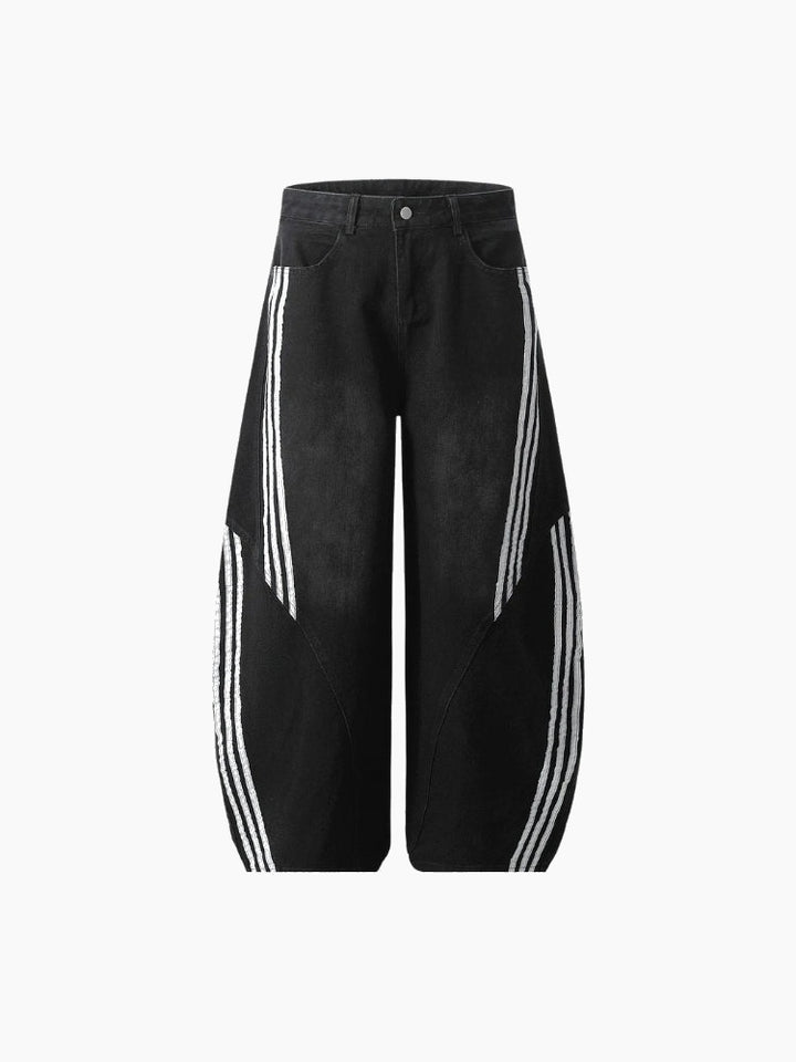 NEWGRMNTS Striped Barrel Denim Jeans