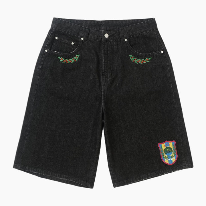 Embroidered Patch Denim Shorts