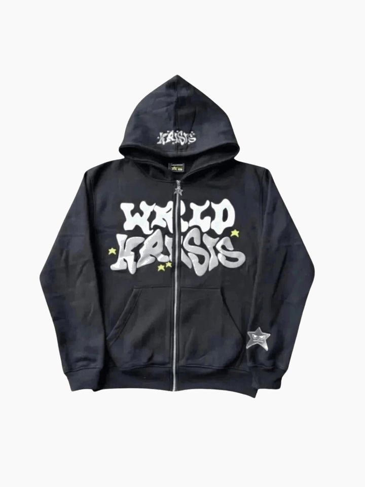 Graphic Puff Print Zip-Up Hoodie