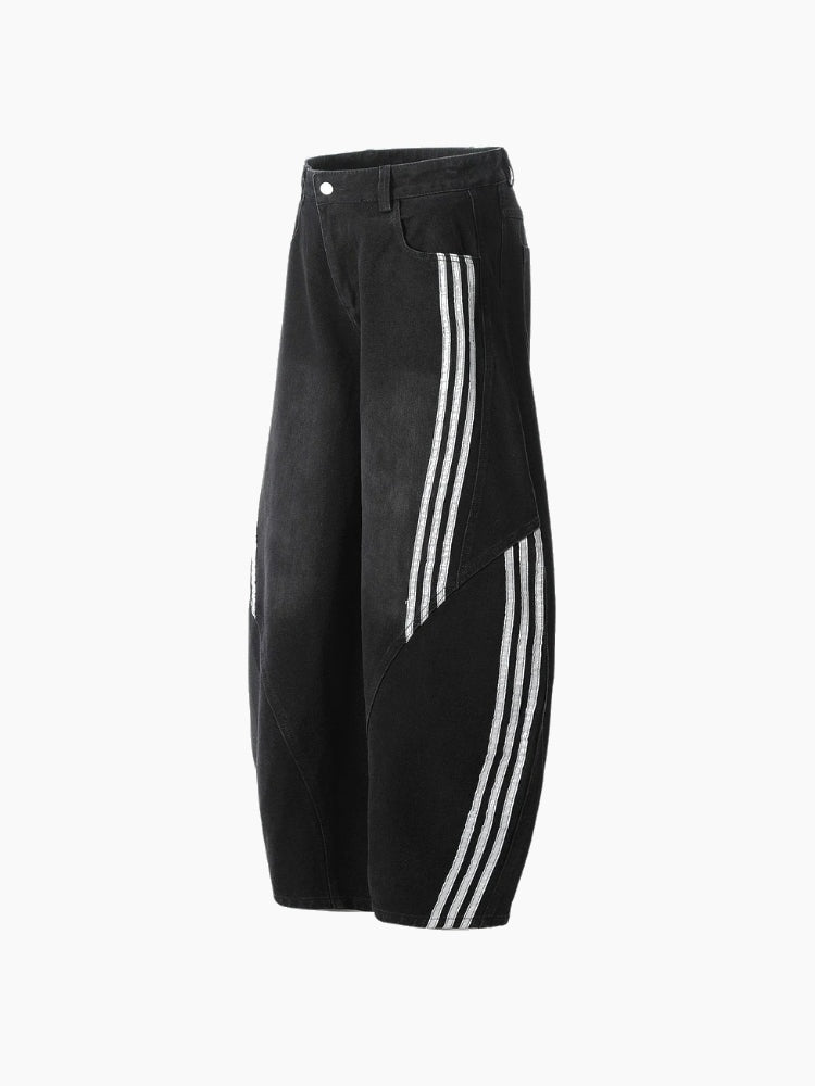 NEWGRMNTS Striped Barrel Denim Jeans