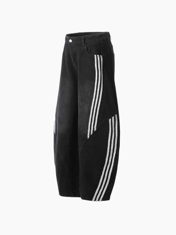 NEWGRMNTS Striped Barrel Denim Jeans